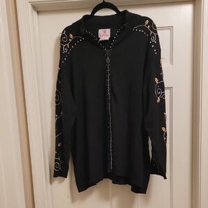 Vintage Quacker Factory Black Cardigan with Embellishments 3x